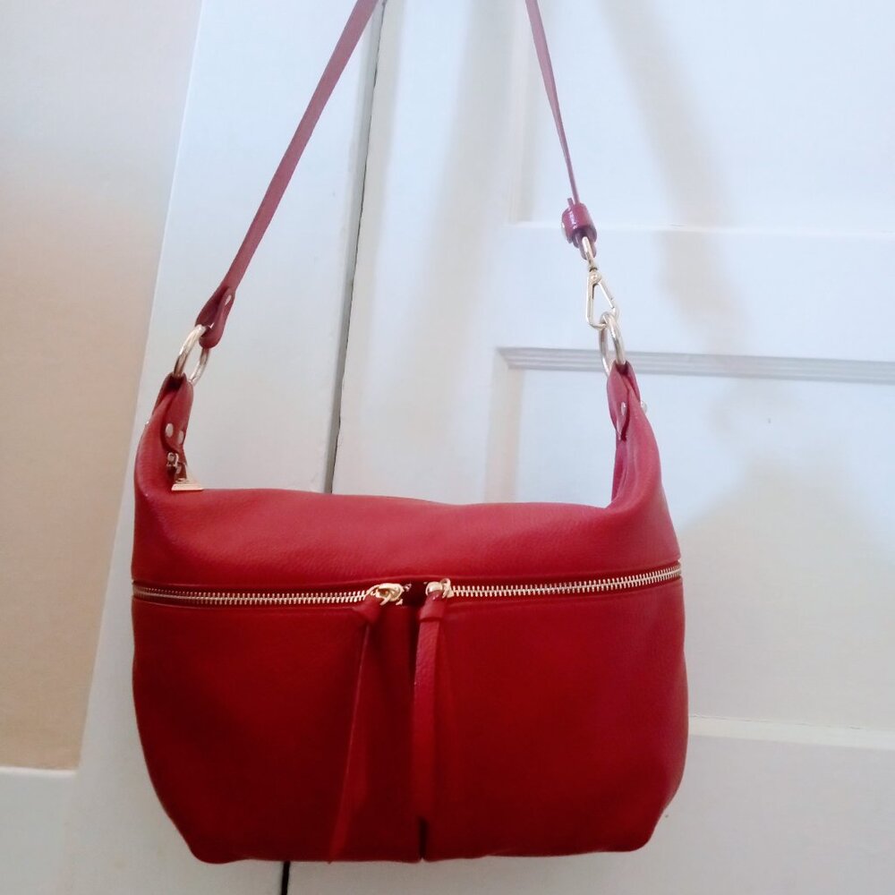 J & C Jacky Celine Hobo Bag Red Pebble Leather From Italy